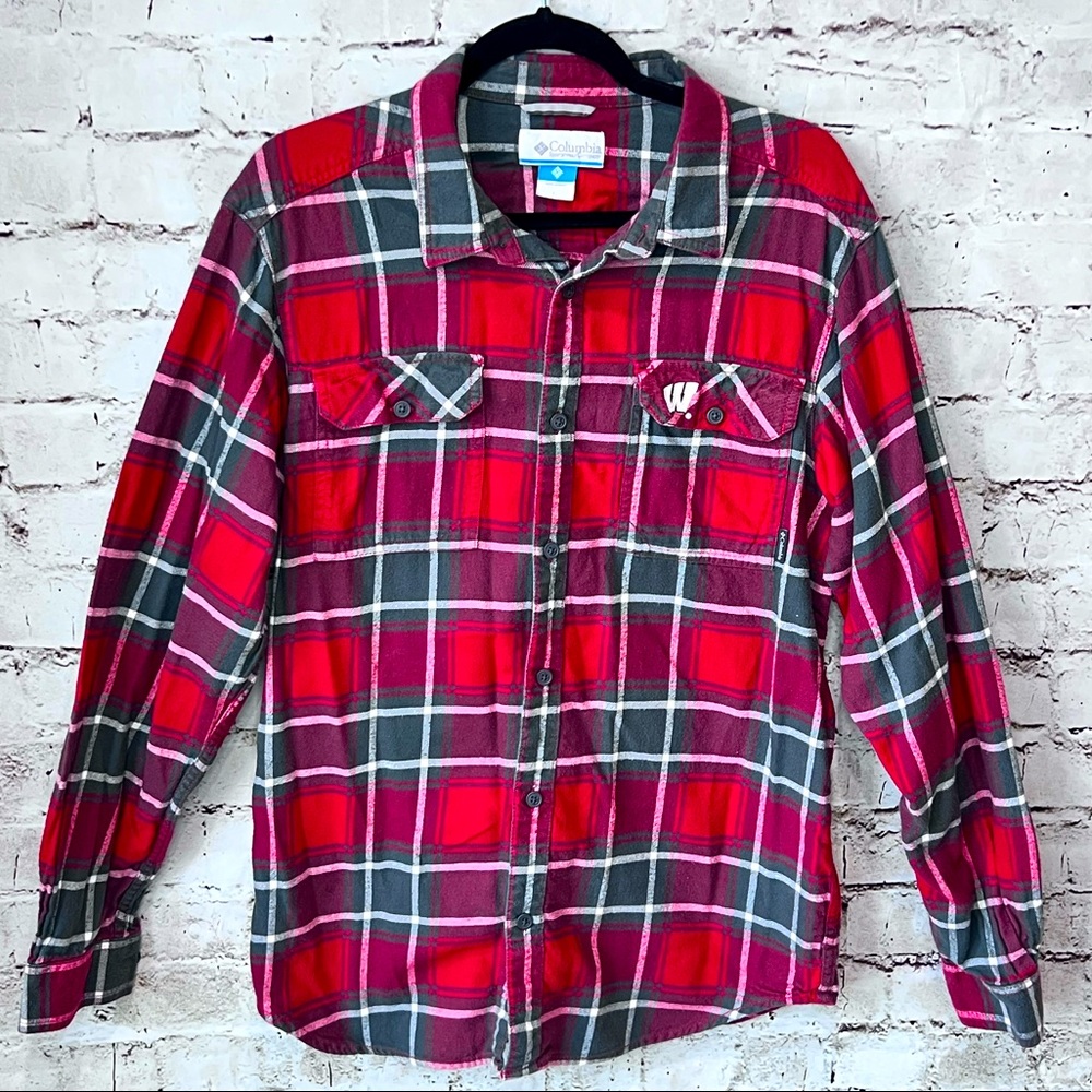 Columbia Wisconsin Long Sleeve Flannel Shirt Size Large
